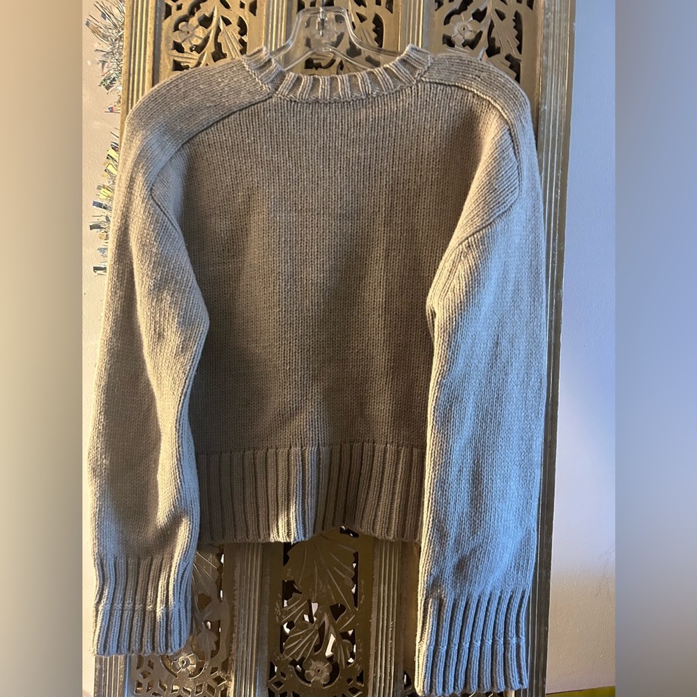 Everlane Crew Boxy Sweater in Oat Sand Almond Wool Cashmere chunky ribbed - Picture 3 of 7